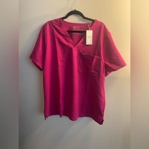 FIGS Catarina Scrub Top in the color raspberry sorbet
